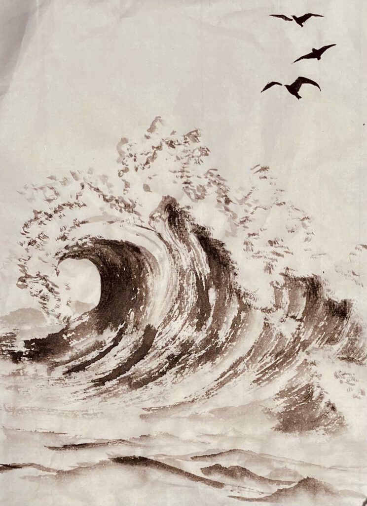 Taller de sumi-e Mar y gaviotas